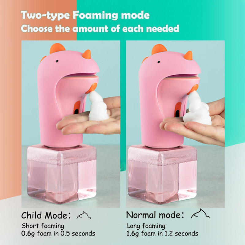 Automatic Foam Soap Dispenser - IPX6 Waterproof Cute Dinosaur Foaming Smart Hand Soap Dispenser for Bathroom（Pink） Pink
