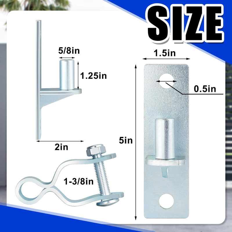 Dunzy 4 Pcs 1-3/8" Heavy Duty Wall Mount Gate Hinge Chain Link Gate Hinge with 5/8'' Pin Pipe Fence Pressed Steel Chain Link Fence Frame Outdoor Hardware