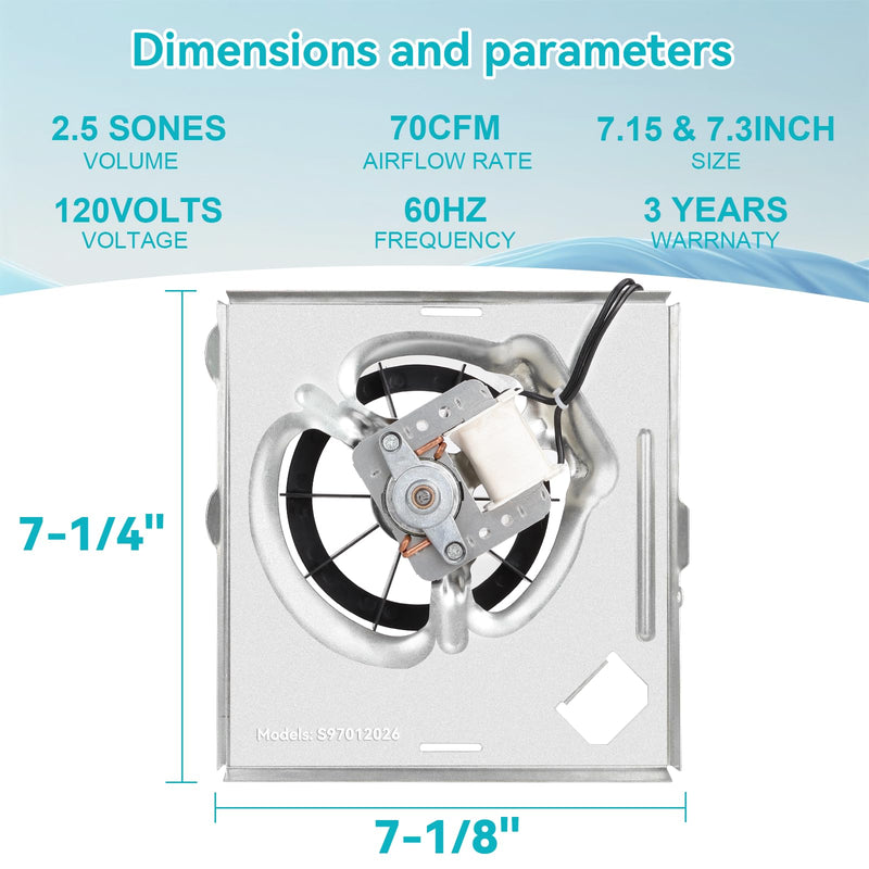 【Upgrade Pure Copper】 696N-R02 B Unit 70CFM Fan, Compatible with Broan 688-K, 688-G, 688-H, 688-J, Compatible with Nutone 696N-R01/R02 B Unit, 2.5Sones, S97012026 Bathroom Fan Motor Assembly