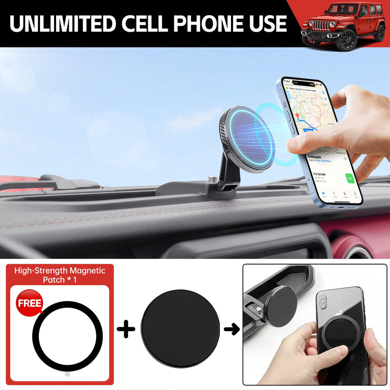 Magnetic Phone Mount Holder Fit for 2018-2023 Jeep Wrangler JL JLU&Gladiator JT Car Dashboard Multi-Mount Phone Holder Dash Tray for 2023 Jeep JL/JT Accessories(2018-2023 4X4, Not for 4XE) 2018-2023 4X4 Magnetic