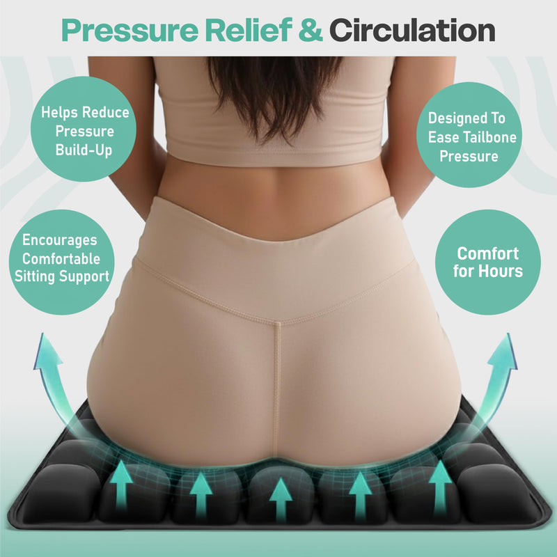 Inflatable Cushion for Pressure Relief – Inflatable Air Seat Cushion for Wheelchairs, Tailbone & Coccyx Support Pad, Anti-Slip Travel Seat Cushion for Office Chair, Car & Wheelchair (18x16)