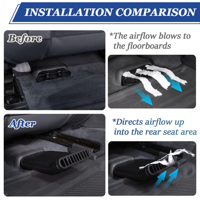 TOPINSTALL 2025 Plug-in Under Seat Vent Deflectors Compatible with 2021-2025 Ford Bronco 4 Doors, Cooler Summer Air Vent Extension for Rear Seat Passenger 2PCS (Fit for OEM & Regular Floor Mats)