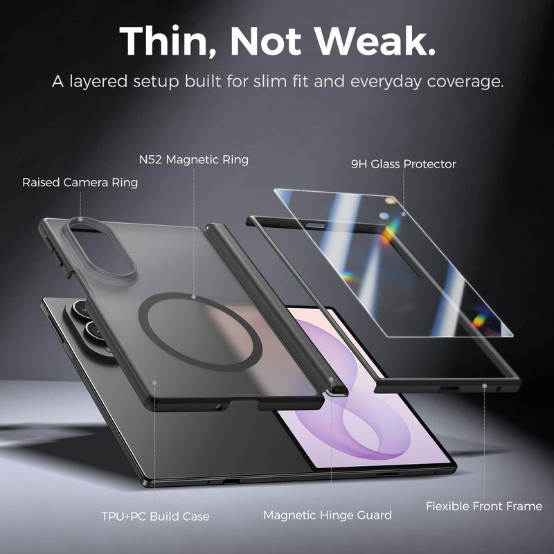 Slim for Samsung Galaxy Z Fold 8 Case Fit for Magsafe with Screen Protector | Hinge Protection, Translucent Matte Magnetic Back, 18FT Military Grade Drop Proof, Phone Case for Fold8 Wide, Black