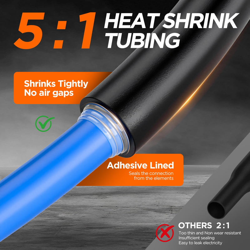 13-Size Heat Shrink Tubing Roll Kit, 5:1 Adhesive Lined, 13 Diameters, Total 76.5 Ft Marine Grade Dual Wall, Waterproof Electrical Wire Shrink Wrap Tubing – for Industrial & Automotive (Black) Black