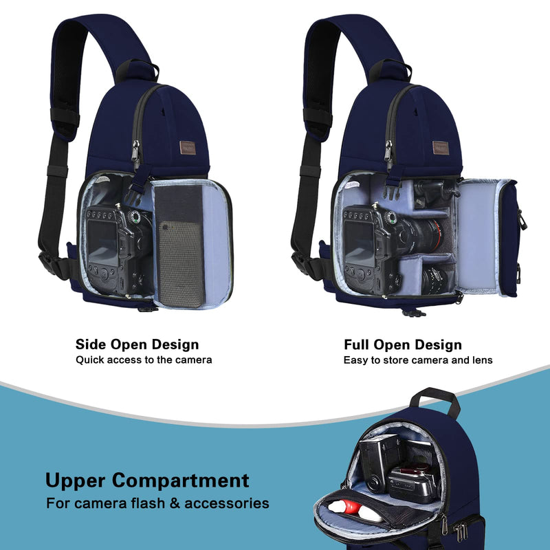 MOSISO Camera Sling Bag, DSLR/SLR/Mirrorless Camera Case Camera Backpack | Shockproof Photography Bag with Tripod Holder&Removable Modular Inserts Compatible with Canon/Nikon/Sony/Fuji, Navy Blue