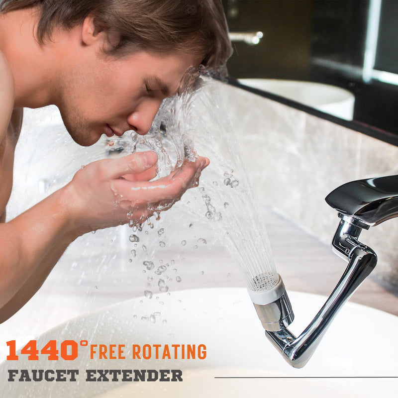 1080°+ 360° Swivel Faucet Extender, 1440° Degree Rotatable Faucet Aerator Splash Filter With 2 Water Outlet Modes. Brass Multifunction Bathroom Kitchen Sink Faucet Attachment For Washing Face 2 Pack 1440°Swivel Faucet Extender-2 Pack