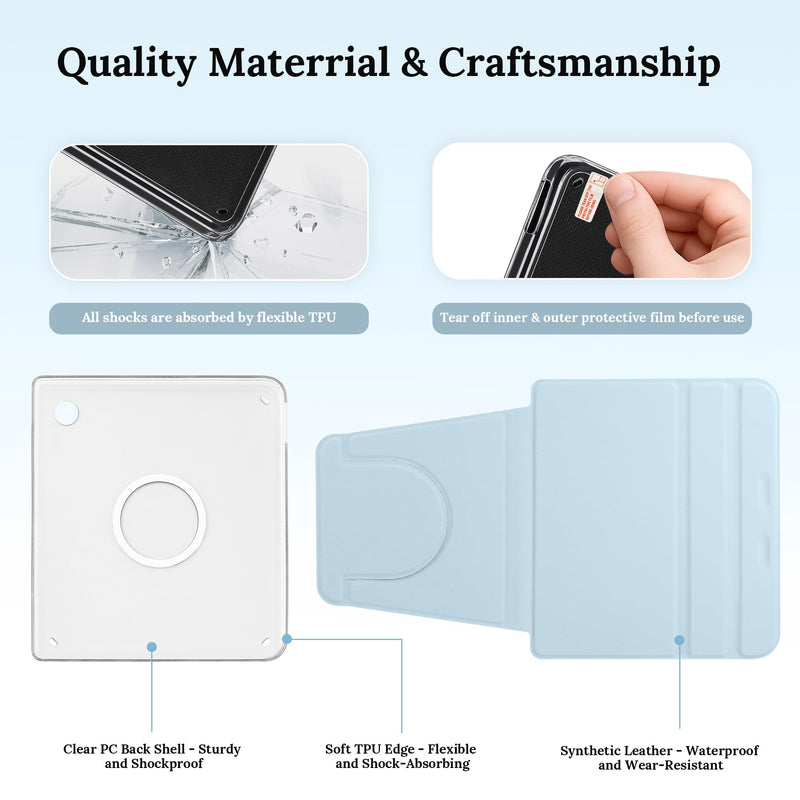 Magnetic Rotating Stand Case for 7" Kobo Libra 2 (2021) | Magnetic Detachable, Auto Wake/Sleep, Adjustable Stand, Anti-Slip Grooves, Clear PC Case, Soft TPU Edge, Light Blue 7" Kobo Libra 2 2021 Released