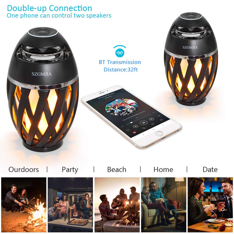 LED Flame Speaker, Flame Atmosphere Outdoor Bluetooth Speaker with Stereo Enhanced Bass Sound, TWS Supported Portable Wireless Speaker, BT4.2 for iPhone Ipad Android(2 Pack) 2 Pack