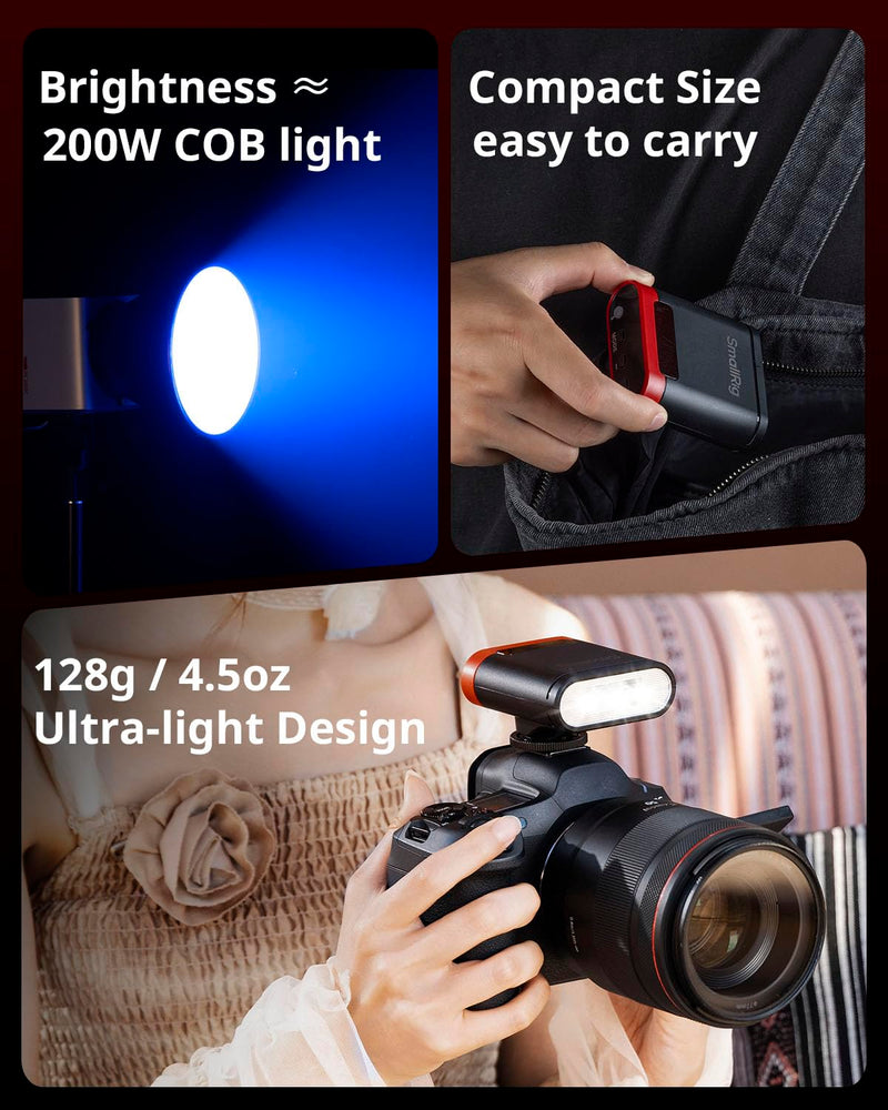 SmallRig RS20 Mini Camera Flash for Canon for Sony for Nikon, GN12 Flash | 2000mAh, OLED Screen, 8 Levels 500 Full-Power Flashes/1.8s Recycle/6500K, A/M Mode 1/1-1/128 - 5374 Red