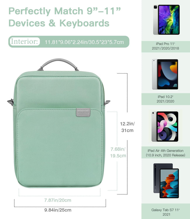 MoKo 9-11 Inch Tablet Sleeve Bag Handle Carrying Case with Shoulder Strap Fits iPad Pro 11 inch,iPad 10th 10.9,iPad 9/8/7th Generation 10.2,iPad Air 5/4th 10.9,iPad 9.7,Tab S8/S9 11", Cyan Dark Green