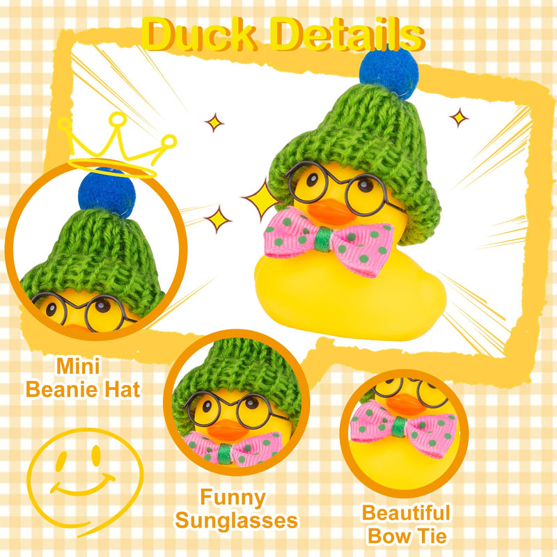 Car Rubber Duck Ornament Winter Duck Car Dashboard Decoration with Mini Beanie Hat Glasses and Scarf (E3) E3-c Glasses-pink Scarf&hat