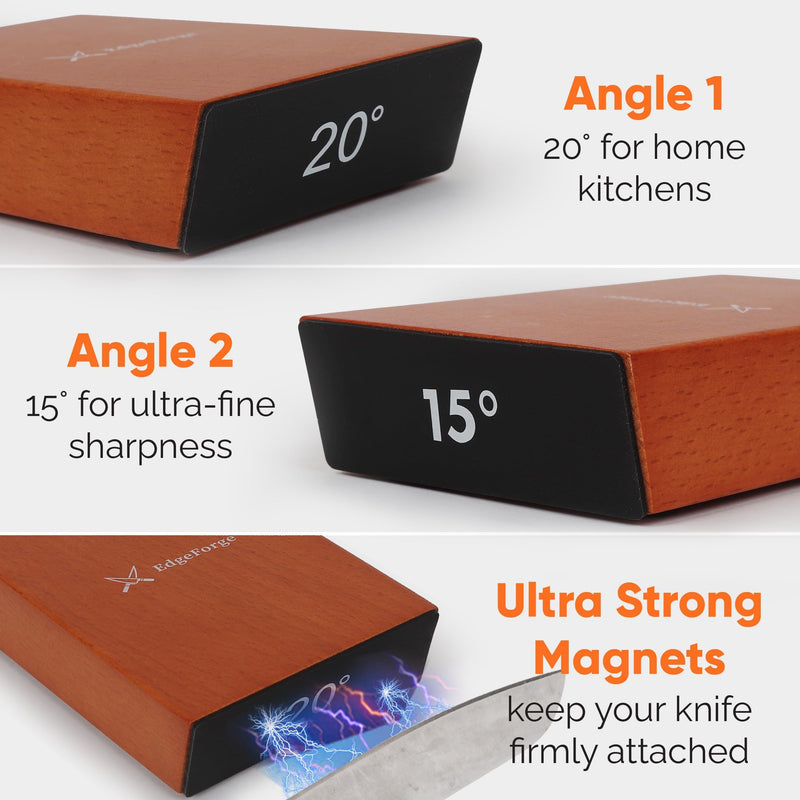 EdgeForge™ Rolling Knife Sharpener Kit - Beech Wood Magnetic Rolling Sharpener for Knives with 15 & 20 Degree Angles - Elegant Gift for Chefs & Cooks - Knife Sharpening Kit for Kitchen & Pocket Knives Standard Set