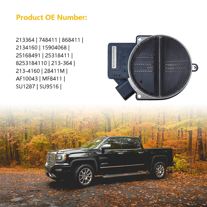 Mass Air Flow Sensor Meter MAF | Fit for Chevrolet (Chevy) Silverado Suburban Tahoe, GMC Envoy Sierra Yukon, Cadillac CTS, Buick Hummer Isuzu Oldsmobile Pontiac Saab | OE# 25318411 AF10043 25168491