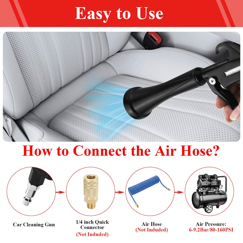 HANDY Tornado Air Cleaning Gun with Rubber Guard and Brass Adjustable Air Flow Nozzle Air Gun for Compressor Pneumatic Tool for Dust Cleaning Car Detailing Black