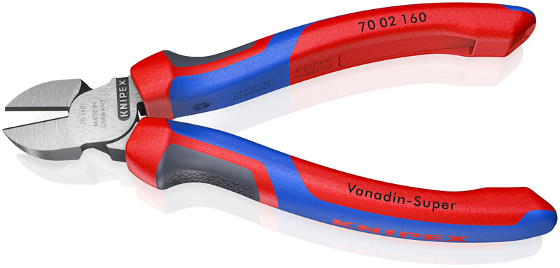 KNIPEX 70 02 160 Comfort Grip Diagonal Cutters Multi-component Grips, Blue/Red 160mm atramentized Solid