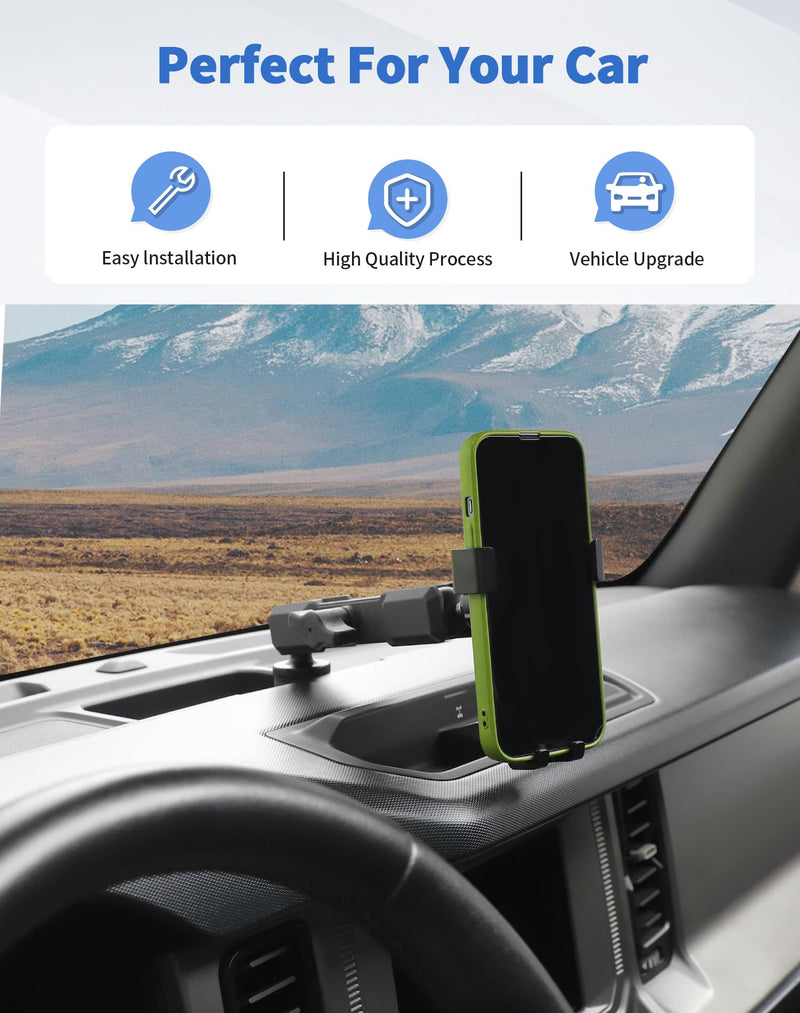 Dashboard Phone Mount Holder for 2021-2025 Ford Bronco Accessories 2/4 Door, 360° Adjustable Operation Rotates Vertical and Horizontal Aluminum Car Phone Holder Black Y