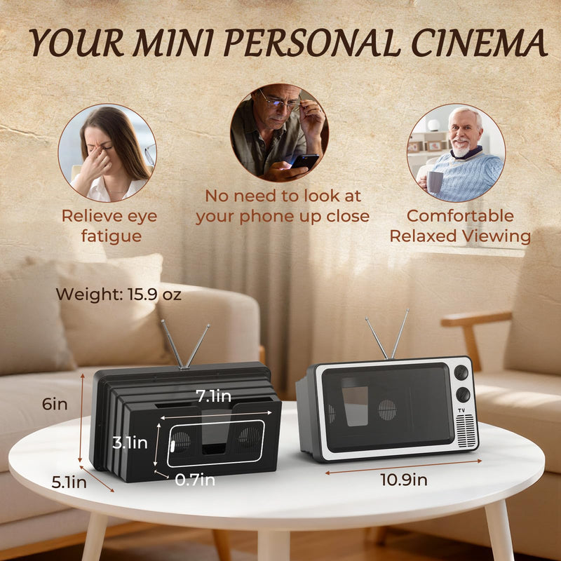 Retro TV Cell Phone Screen Magnifier HD 3D Portable Foldable | Mobile Phone Magnifier for Movie & Game, Fit for All Smartphones Gift for Women Mom Wife Men Dad Husband Friends (Sliver,12") Retro Silver-12"