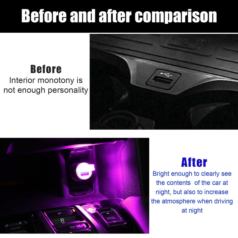 2 PCS USB LED Car Interior Atmosphere Lamp, Portable Mini LED Night Light, Plug-in USB Interface Trunk Ambient Lighting Kit, Universal Interior Car Accessories (Purple) Purple