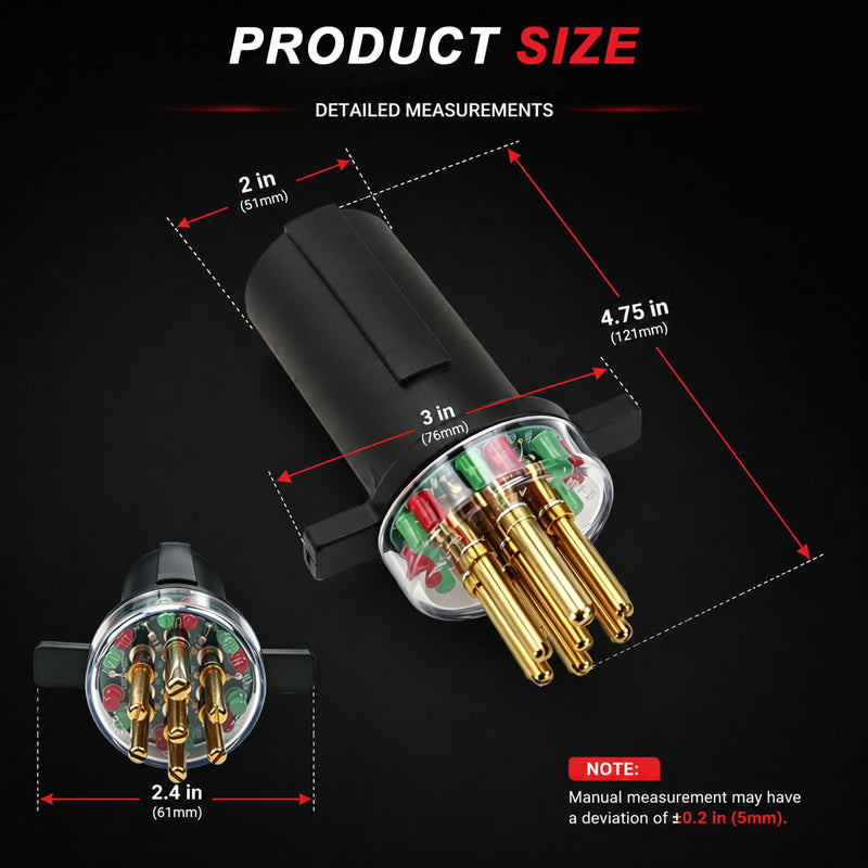 7-Way Round Pin Trailer Circuit Plug Tester Replace 7865L,with Cleans & Restores Tool | LED Indicators, Durable & Accurate Diagnostic Tool for Truck Drivers & Mechanics