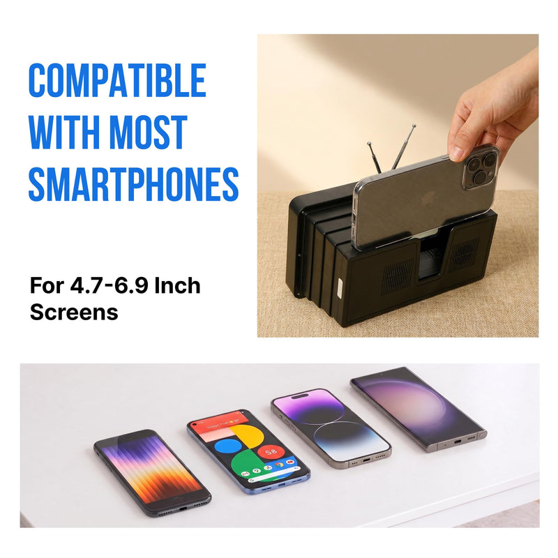 BlackSquid Phone Screen Magnifier Retro TV - Cell Phone Holder | Vintage Old TV Prop Foldable 12 Inch 3D HD Screen Amplifier for Movies - Magnifying Screen Fit for iPhone All Smartphones 1 Pack