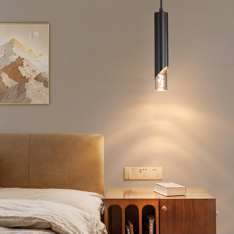 Minimalist Kitchen Island Pendant Lights, Black Modern Linear Hanging Light Fixture, Bubble Acrylic, Adjustable 2700K/4500K/6500K, LED Ceiling Lighting for Dining Room, Bedside, Bathroom, Bar 1 Pack Black Short Bubbles