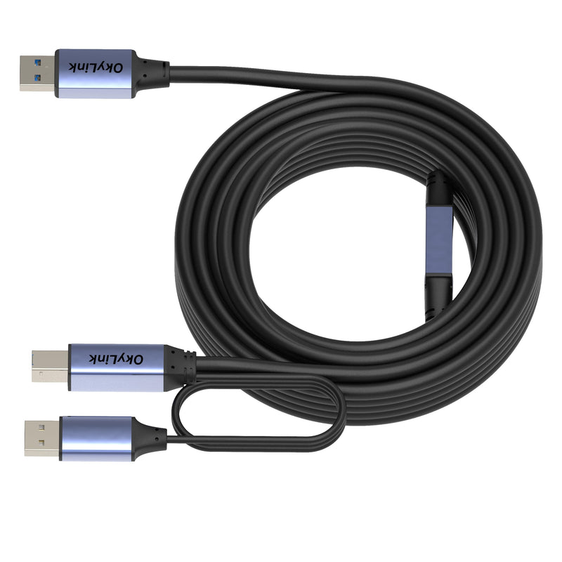65ft(20M) Active USB 3.0/3.2 Gen 1 Repeater Cable A Male to B Male with Optional Power 5Gbps for Professional Printing, Scanning 65ft (20M) Black cable + Gray shell
