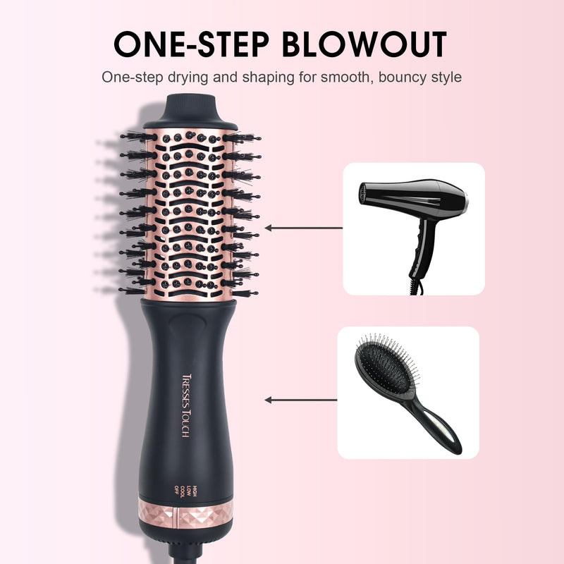 Hair Dryer Brush Travel Hot Air Brush 2 Inch Oval Blow Dry Hair Brush, 4 in 1 Mini Blow Dry Brush for Drying Smoothing Curling Volumizing, 2 Speed and 3 Heat, 220-240V UK Plug