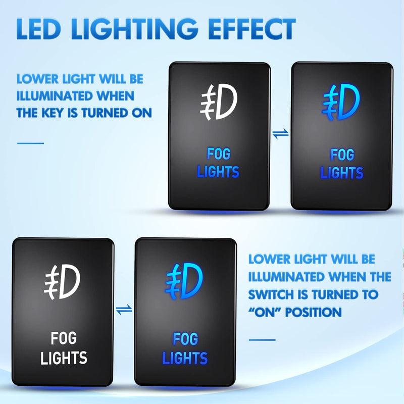 Nilight Fog Lights Push Button Switch 12V ON Off Switch with Connector Wire Kit 1.28" x 0.87" Replacement for Toyota Sequoia Highlander Tacoma Tundra 4Runner RAVR Yaris, 2 Years Warranty,Black