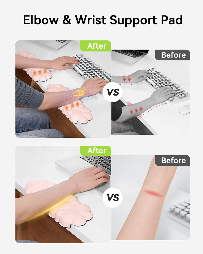 Laborio Elbow Pad for Desk, 2-Pack Cloud Elbow Rest(Pink), Edge Arm Rest | L-Shaped, Leather Surface, Memory Foam, Waterproof, Non-Slip Wrist Support Wrist Rest Pink 2 Pack