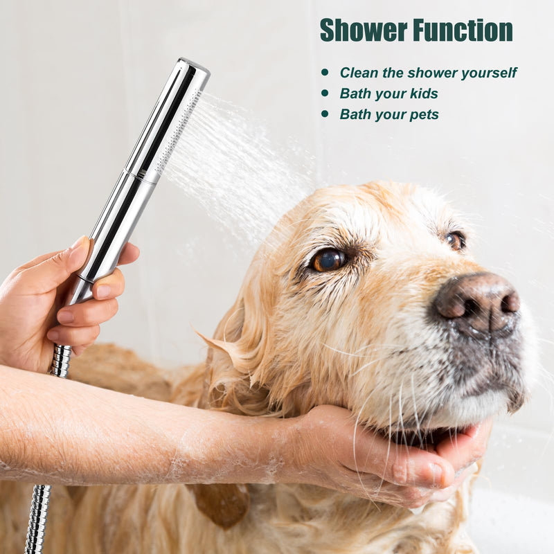 Heyalan Brass 2 in1 Function Handheld Spray Hand Shower High Pressure Handheld Sprinklert Shower Wand with Shower Hose and ABS Hand Shower Holder, Polished Chrome Basic