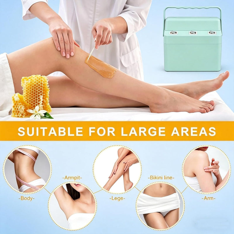 3 IN 1 Roll On Waxing Kit, Fast Heating Wax Warmer Machine with 3 Honey Wax Roller Refill, Wax Roller Heater Kit for Full Body Hair Removal, Ideal for Home & Salon Green