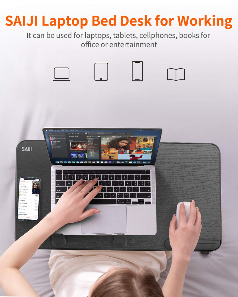SAIJI Gooseneck Phone Holder for Bed Overall Length 38.6” Flexible Leather Wrapped Arm + Laptop Desk for Bed