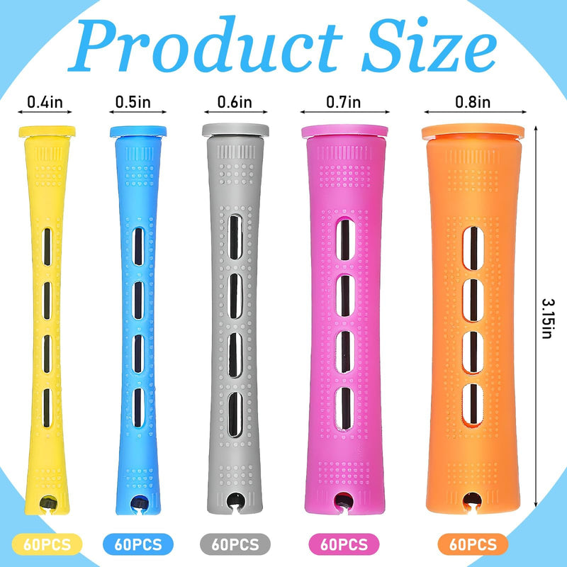 300 Pcs Cold Wave Hair Perm Rods for Women, Plastic Curling Rollers Bulk | 0.7, 0.9, 1.5, 1.9, 2.2 cm Heatless Hair Curlers Kit for DIY Long & Short Hair Large Medium Small Styling Tools