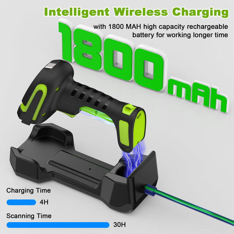 Industrial 433Mhz Wireless Barcode Scanner with Charging Cradle,IP65 Drop-Proof 2-in-1 Bluetooth and 433Mhz Barcode Reader for Laptop Desktop Tablet Android iOS,ipad LB