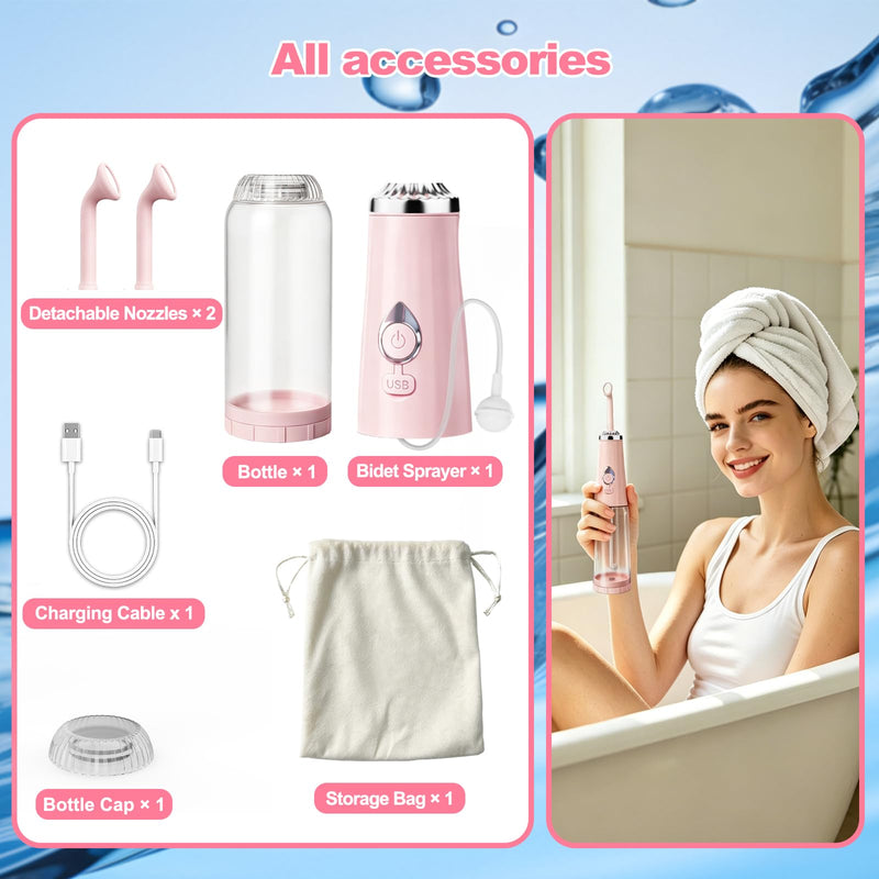 Portable Bidet for Travel - Rechargeable Handheld Electric Bidet | Adjustable Interchangeable Nozzle, 4 Spray Modes & IPX7 Waterproof, Perfect for Home Travel Postpartum Personal Hygiene