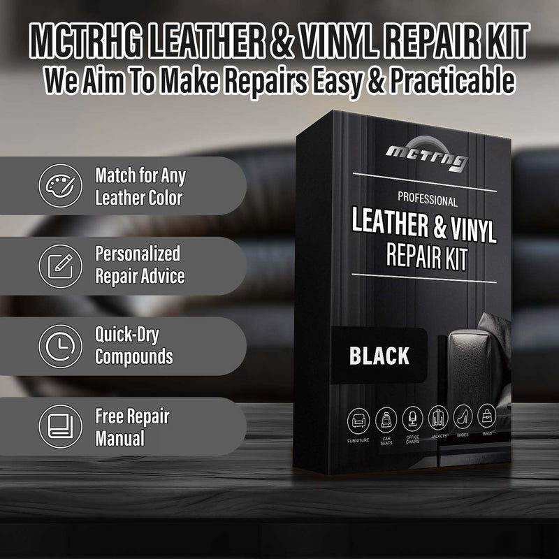 Black Leather Repair Kit for Car Interior, Leather Seat Repair Kit for Cars, Easily Repairs Furniture, Jacket, Chair, Sofa and Purse, Restores Faux, Artificial, Genuine Pleather With Easy Instructions