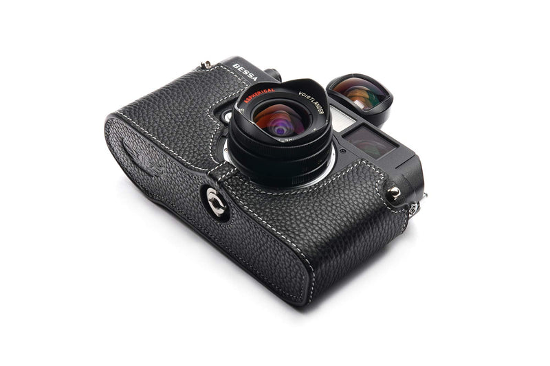 Voigtlander Bessa R2 Case, BolinUS Handmade Genuine Real Leather Half Camera Case Bag Cover for Voigtlander BESSA R4M R4A R3M R3A R2S R2C R2A R2M R2 T Camera with Hand Strap (Black) Black