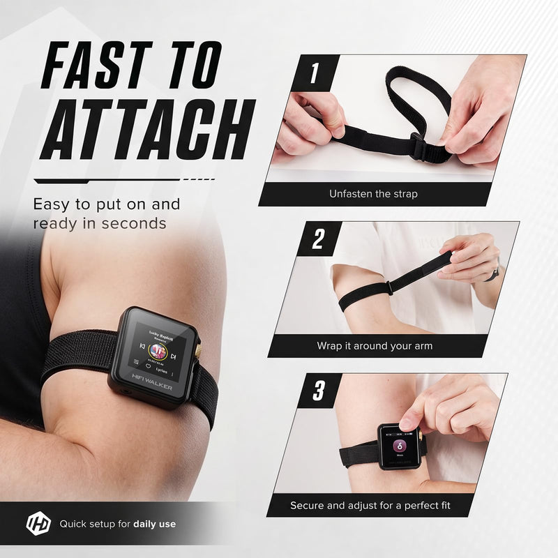 HIFI WALKER H2 Mini MP3 Player Armband, 40cm & 50cm, 2 Pack | Hands-free carrying, secure fit, lightweight wear, easy adjustment, for sports and daily use