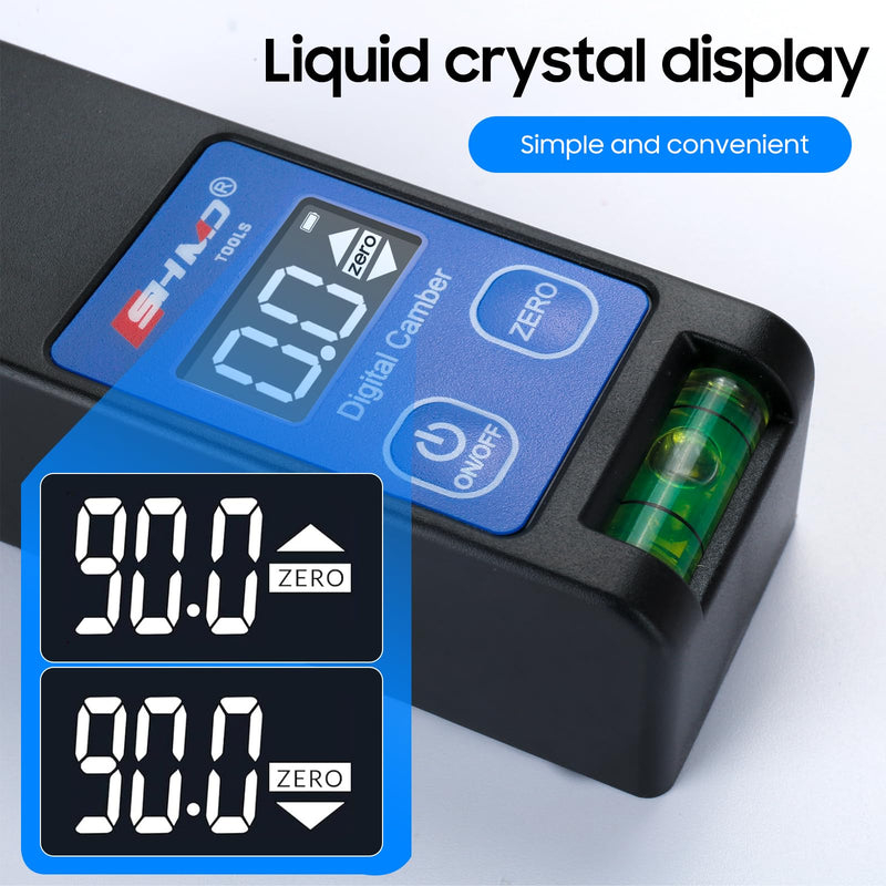 Camber Gauge Digital Wheel Alignment Tool, -90° to +90°, Caster Camber Gauge with Magnet Base, LCD Display & Reset Key