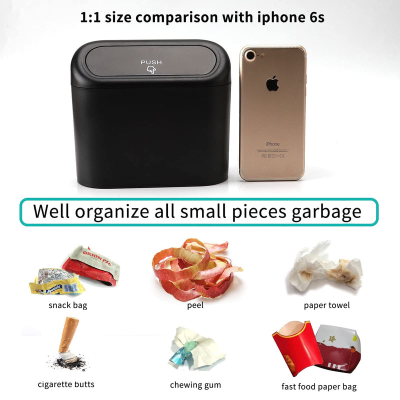 Accmor Car Trash Can with Lid, Leakproof Vehicle Garbage Organizer Holder Bin with 60 Pcs Trash Bags, Mini Auto Dustbin Interior Accessories Storage Container for SUV, Office, Home Black