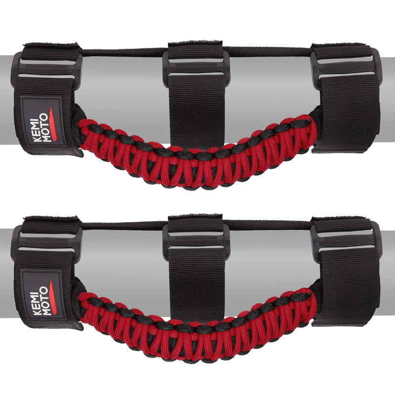 KEMIMOTO UTV Grab Handles, Heavy Duty Nylon UTV Hand Grips Fit 1.5-2 inches Roll Bar Compatible with Polaris RZR, Can-Am X3, Kawasaki Mule Teryx, Talon, Wildcat 2 PCS Red