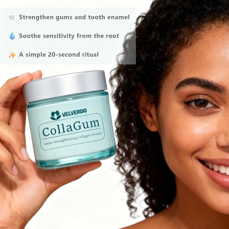 Velverdo Collagen Tooth Powder, Collagen Tooth - Hydroxyapatite Toothpaste Powder, Strengthens Enamel & Gums, Natural Oral Care Formula (1pc) 1pc