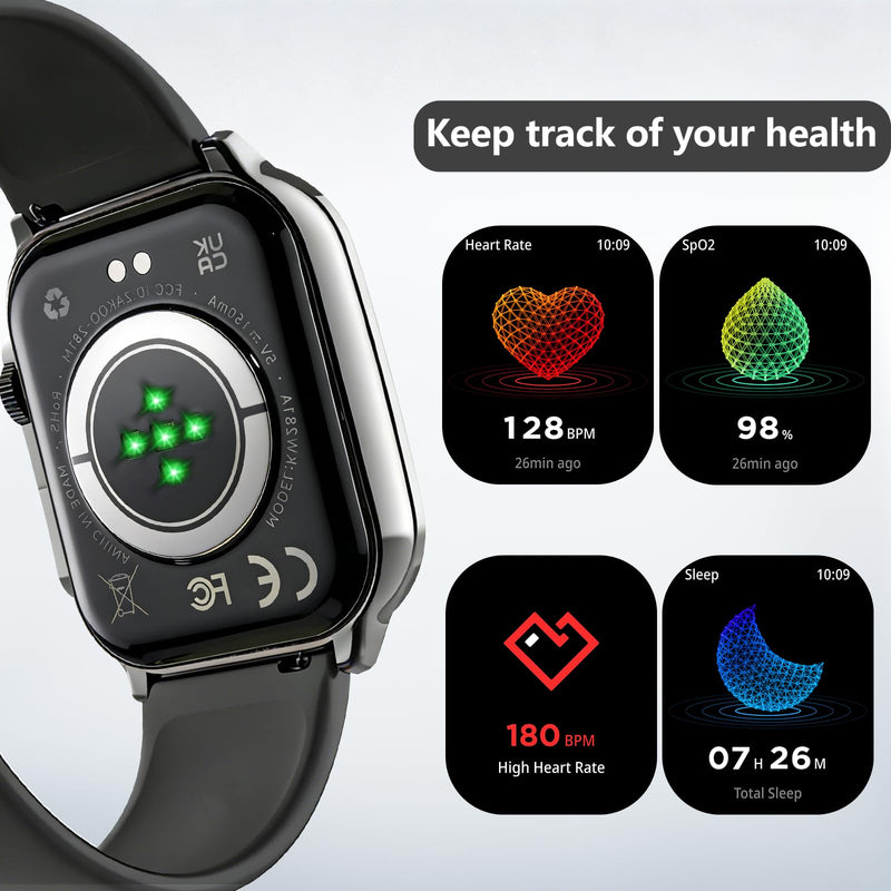 Smart Watch for Men, 2.01" AMOLED Curved HD Screen Smart Watch, Fitness Tracker with 24/7 Heart Rate/Sleep Monitor, IP68 Waterproof Running Watch, Compatible with iOS & Android for Daily Workout Black
