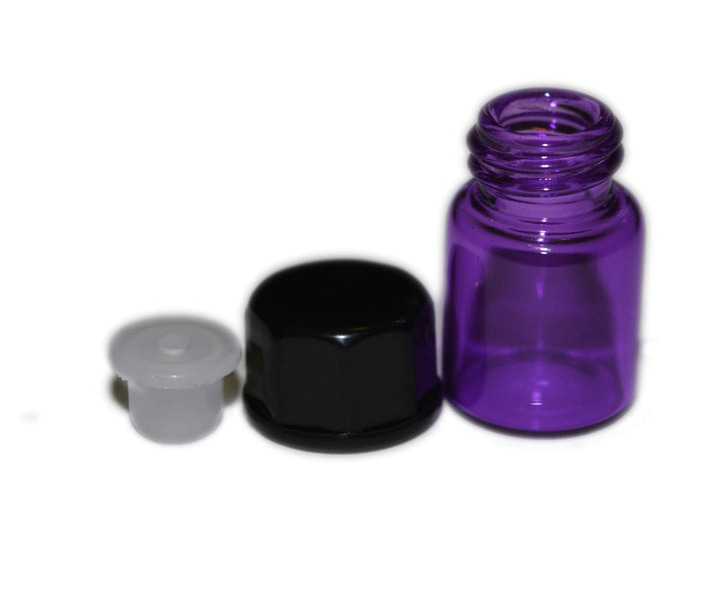 100pcs 2ml (5/8 dram) Purple Mini Glass Bottle 2cc Purple Sample Vial Small Essential Oil Bottle Travel Must + one 7 Chakra Bracelet with Lava Beads for essential oil diffusing