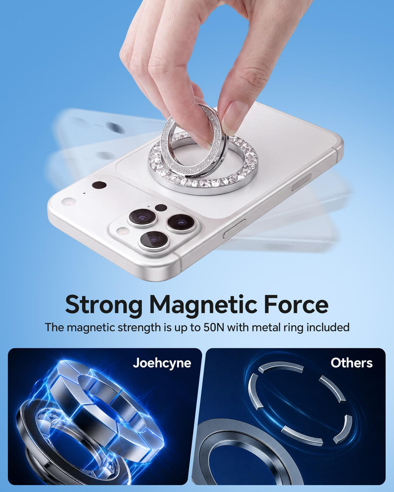 Magnetic Phone Ring for MagSafe Phone Grip, Super Magnet, Stylish Ring Holder Stand with for iPhone 17 16 15 14 13 12 Pro Max Air, Mag Safe Women Decor Accessories, Glitter Silver 2026