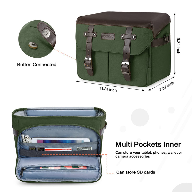 MOSISO Camera Case Crossbody Shoulder Messenger Photography Bag, Army Green | DSLR/SLR/Mirrorless Vintage PU Leather Flap Gadget Bag with Rain Cover Compatible with Canon/Nikon/Sony Camera and Lens