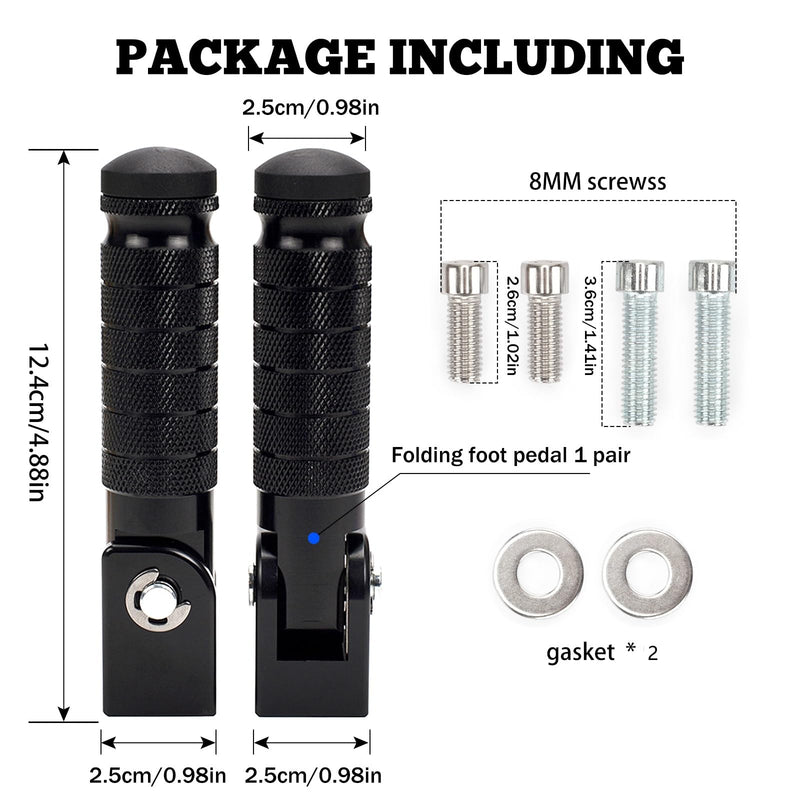 XINGWU M8 Motorcycle Foot Pegs 90 Degree Foldable Bike Pegs CNC Anti-Skid Universal for Super 73 Yamaha Honda Suzuki Aprilia Electric Car Motorbike Scooter Mini Bike Ebike Dirt Bike Go Kart (Black) Black
