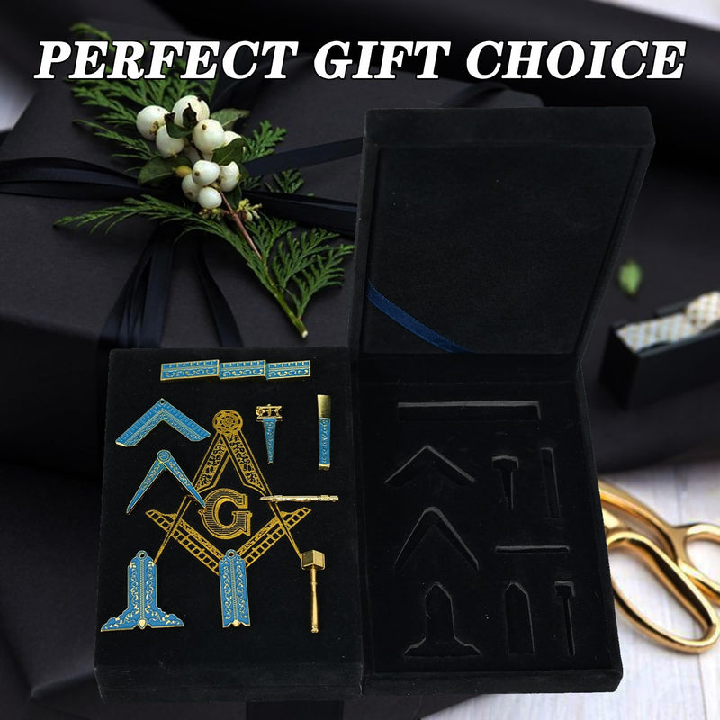 Imasoner Bondi Blue Enamel Masonic Working Tool Set, Miniature Freemason Ritual Tools with Velvet Box, Perfect Ceremonial Gift Set for Freemasons