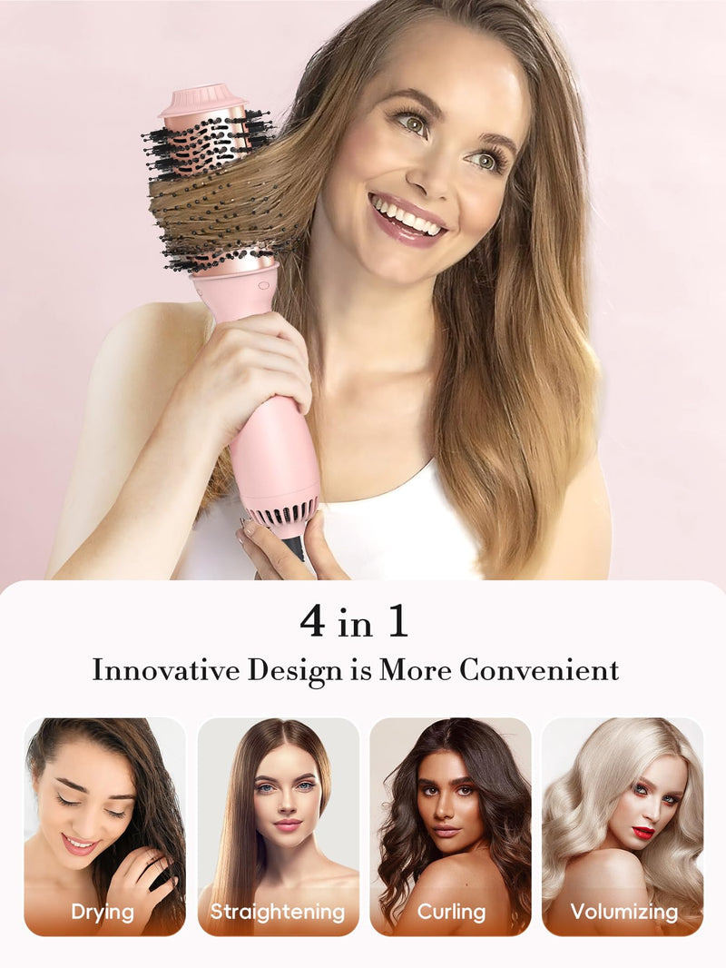  [AUSTRALIA] - LANDOT Blow Dry Hair Brush 60mm, One Step Hair Dryer & Volumiser for Smooth | Ionic Anti-Frizz Ceramic Titanium Barrel, Shine Frizz-Free Blowout, 3 Heat Settings for Long Thick Curly Hair, UK Plug Pink