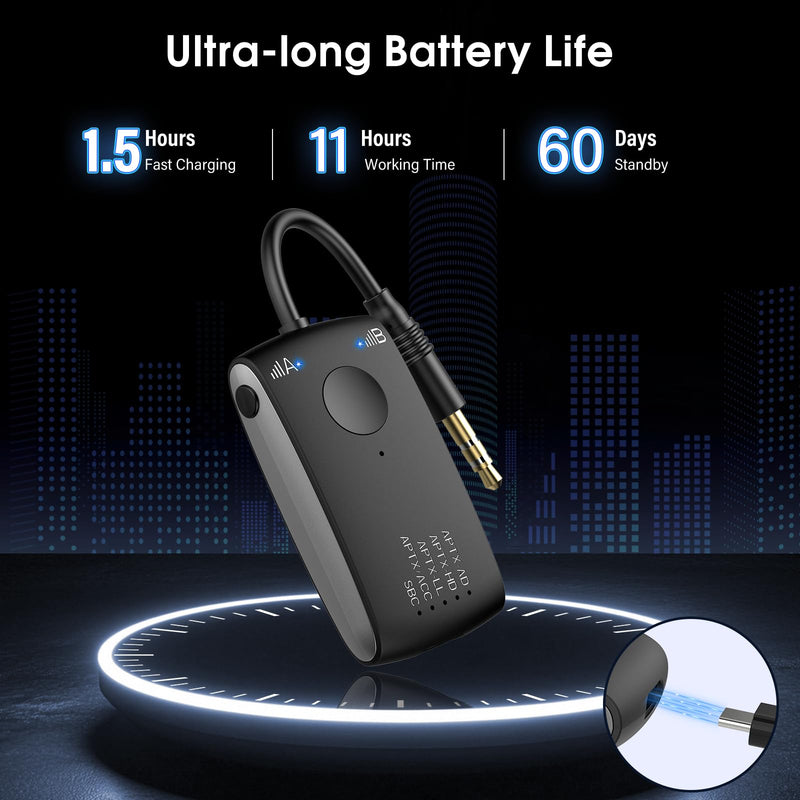 Bluetooth 5.4 Transmitter Receiver for 2 AirPods or BT Devices, Wireless Adapter for Flight, TV, PC and Gym, Switch, Bluetooth Wireless Transmitter with Dual Link AptX Adaptive/Low Latency/HD Audio Charcoal Black